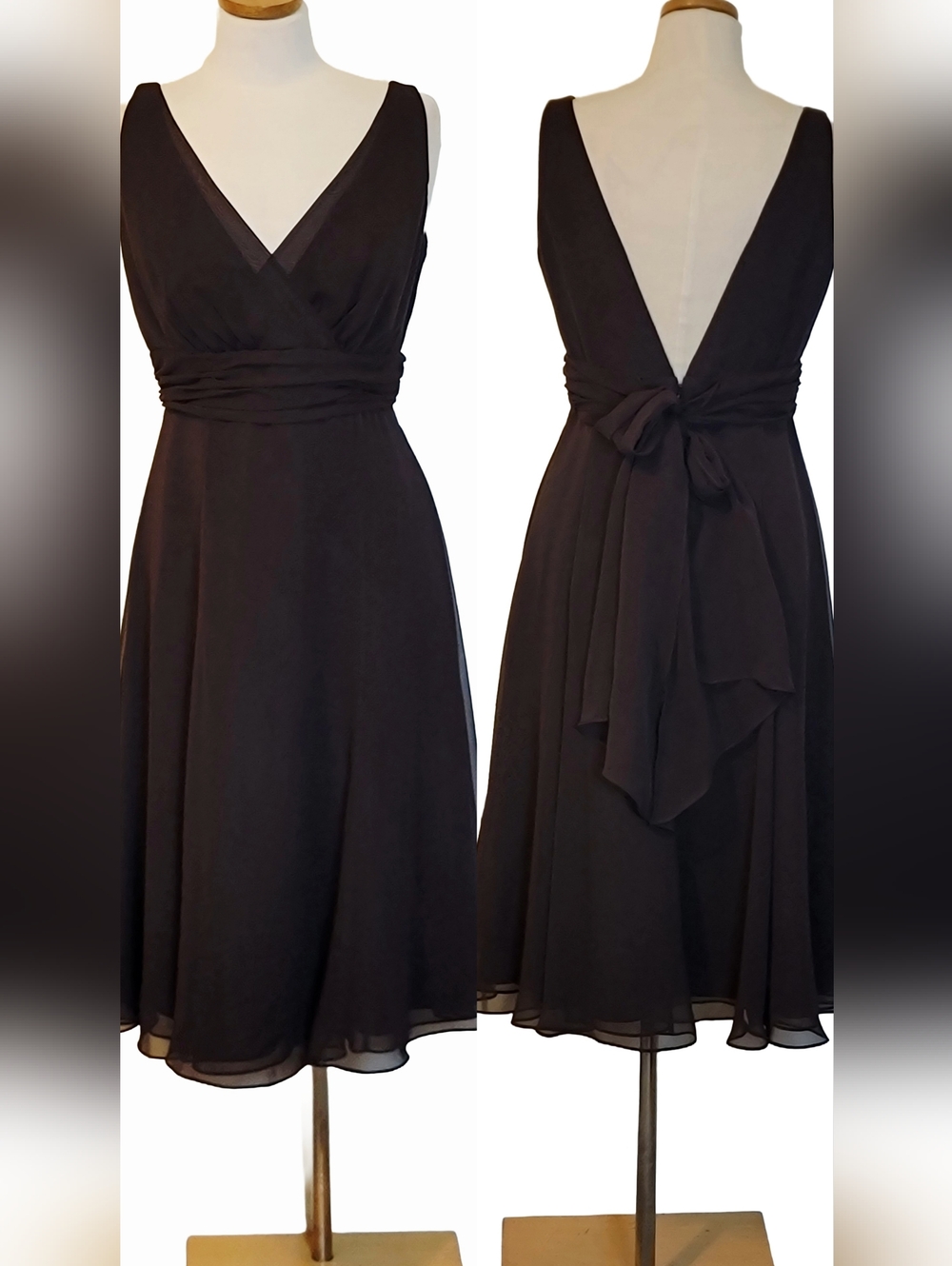 WTOO By Watters Chiffion Chocolate Ruffle Ruched A-line Cocktail Midi Dress